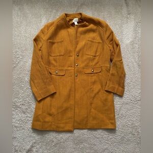 Chico's Women's L (2) Yellow Tweed Long Line Button Front Jacket Retro Jackie-O